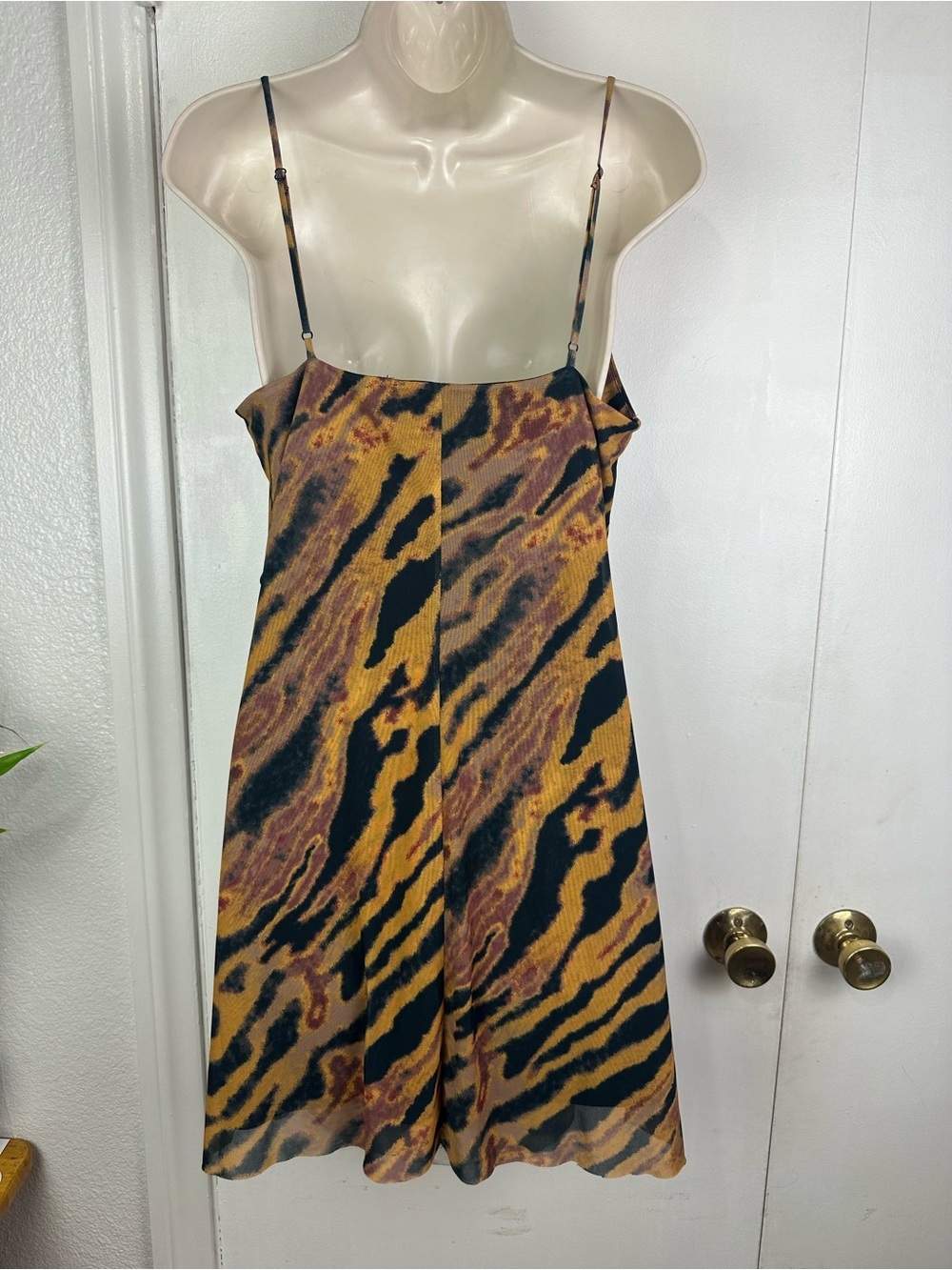Wayf Animal Print Mini Slip Dress - Black, Brown & Mustard - Picture 4 of 6